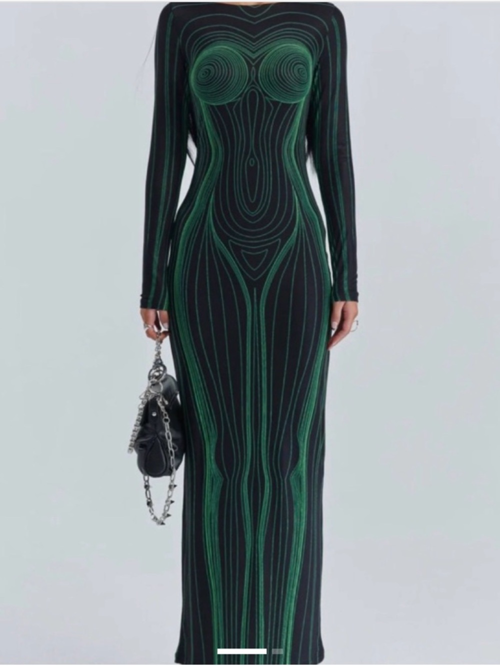 Sculpted Long Sleeve Maxi Dress in Black & Green